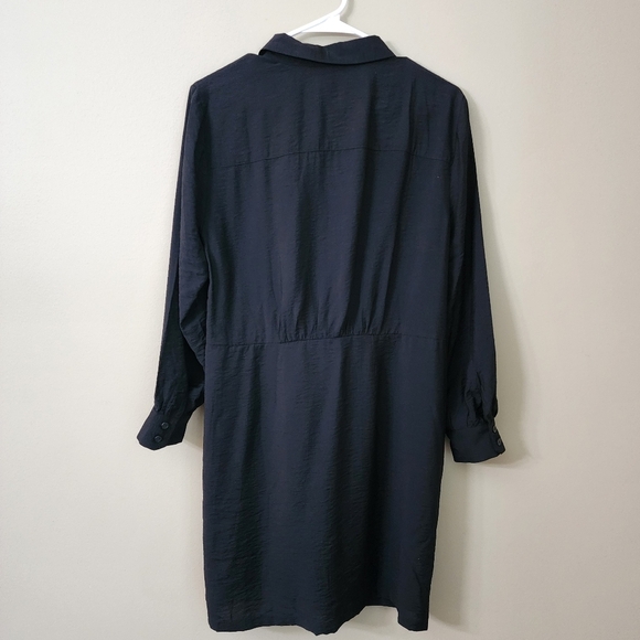 Loft Black Half Button-Up Dress Knot Tie Waist Longsleeves Size 12P - Picture 5 of 7
